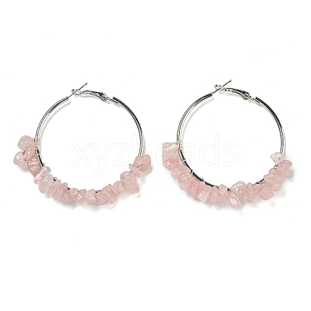 Alloy with Copper Wire Natural Rose Quartz Hoop Earrings EJEW-Q388-01A-1