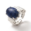 Natural Dyed Lapis Lazuli Oval Open Cuff Ring RJEW-P082-03P-18-2