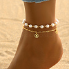 Elegant Brass & Imitation Pearl Double Layer Clover Pendant Anklets for Women's Fashion Style KI5971-3