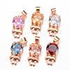 Brass Cubic Zirconia Kitten Pendants ZIRC-P016-07KCG-1