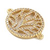 Rack Plating Brass Micro Pave Clear Cubic Zirconia Flat Round with Tree Connector Charms KK-A234-034G-2