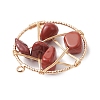 Natural Red Jasper Nuggets Copper Wire Wrapped Flat Round Pendants PALLOY-JF03038-02-4