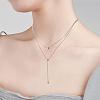 Anti-Tarnish Double Y-shaped Necklace Long Drop Dangle Necklace Delicate Y Chain Necklace Personalized Zircon Pendant Necklaces Choker Trendy Y Necklace Jewelry for Women JN1093A-6