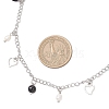 Natural Black Agate(Dyed & Heated) & Natural Pearl & 304 Stainless Steel Heart Tassel Curb Chain Necklaces NJEW-JN05342-3