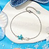 Synthetic Turquoise & Natural Freshwater Pearl Link Anklets AJEW-AN00628-01-2