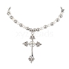 Natural Pearl with Cross Alloy Pendant Necklaces NJEW-JN04813-1