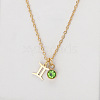 304 Stainless Steel Peridot Rhinestone Birth Stone Constellation Pendant Necklaces FS-WG76580-08-1