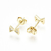 Brass Micro Pave Clear Cubic Zirconia Stud Earrings EJEW-T046-32G-NF-2