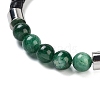 Natural Fuchsite Round Bead Braided Leather Cord Bracelets for Men Women BJEW-A009-11P-01-2