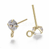 Brass Micro Clear Cubic Zirconia Stud Earring Findings X-KK-R132-066G-NF-2