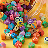 Handmade Polymer Clay Flat Round with Capital Letter Beads CLAY-CW0001-01-23