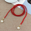 Imitation Leather Braided Belly Belt with Plastic Imitation Pearl Round Bead WG11EBA-02-1