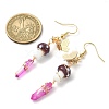 Dyed Natural Quartz Crystal Nugget & Mushroom Lampwork Dangle Earrings EJEW-TA00335-03-3