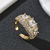 Brass Micro Pave Cubic Zirconia Cuff Open Rings for Women RJEW-L343-13G-03-1