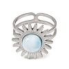 Natural Larimar Cabochons & Stainless Steel Cuff Open Rings RJEW-JR01090-02-4