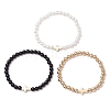 3Pcs 3 Styles CCB Plastic Beads & Opaque Acrylic Beads & ABS Plastic Imitation Pearl Round Beads Stretch Bracelet Set BJEW-JB11605-2