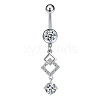 304 Stainless Steel Pave Clear Cubic Zirconia Curved Barbell Rhombus Dangle Belly Rings FS-WGF29F0-07-1