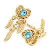 Rack Plating Alloy Pave Indicolite Rhinestone Heart with Feather European Dangle Charms FIND-B034-19G-02-2
