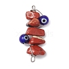 5Pcs 5 Styles Natural Red Jasper & Amethyst & Fluorite & Sunstone & South Red Agate Chip Copper Wire Wrapped Handmake Lampwork Blue Evil Eye Connector Charms PALLOY-JF02977-03-3