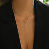 Elegant Y-shaped Hollow Heart Brass Cubic Zirconia Pendant Long Necklace for Women Parties and Events HJ3504-3