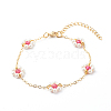 Shell Pearl & Acrylic Beads Flower Link Bracelets X1-BJEW-TA00003-04-6