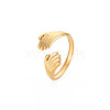 Ion Plating(IP) 304 Stainless Steel Double Hand Hug Open Cuff Ring for Women RJEW-S405-199G-3