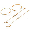 4Pcs 4 Styles Feather & Flat Round Alloy with Crystal Rhinestone Cuff Bangles & Link Bracelets FS-WGEDE23-01-5