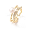 Round Natural Freshwater Pearl Finger Ring for Women RJEW-C090-04G-1