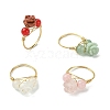 Rose Natural Green Aventurine & Quartz Crystal & Rose Quartz & Dyed Malaysia Jade Finger Rings RJEW-JR00828-2