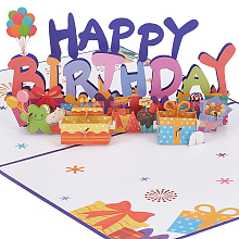 Rectangle Word Happy Birthday Pop Up Paper Greeting Card DIY-WH0430-050