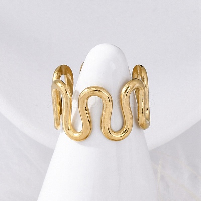Wave 304 Stainless Steel Finger Rings for Women X-RJEW-F174-06G-1
