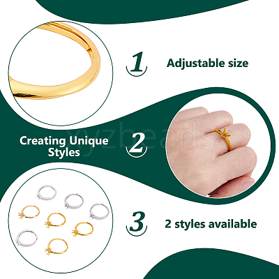 8Pcs 2 Colors Adjustable Brass Ring Components KK-WR0001-85-1