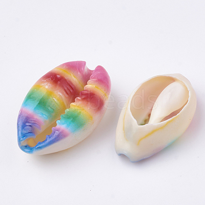 Printed Natural Cowrie Shell Beads X-SHEL-S274-27F-1