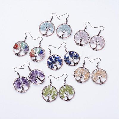 Natural Gemstone Dangle Earrings EJEW-F054-M-1