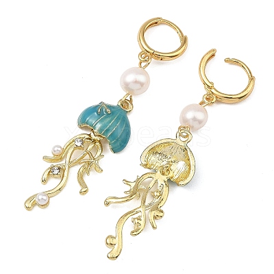 Natural Cultured Freshwater Pearl & Brass Enamel Hoop Dangle Earrings for Women EJEW-JE07268-01-1