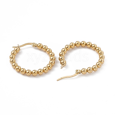 201 Stainless Steel Round Beaded Hoop Earrings with 304 Stainless Steel Pins for Women EJEW-B016-01D-G-1
