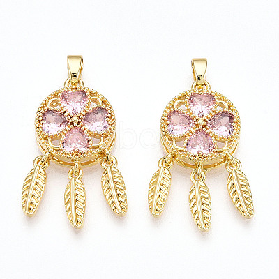 Brass Micro Pave Cubic Zirconia Pendants KK-N254-222G-1