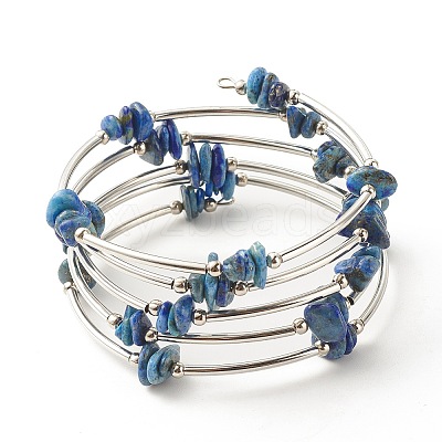 5-Loop Natural Lapis Lazuli Chip Beaded Wrap Bracelets for Women BJEW-JB01517-10-1