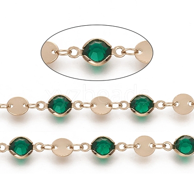 Handmade Flat Round Glass Beaded Chains CHC-G008-04LG-01-1