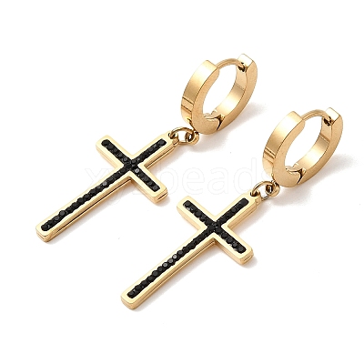 Cross 304 Stainless Steel Polymer Clay Rhinestones Hoop Earrings EJEW-G453-11G-01-1