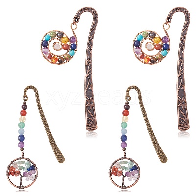 4Pcs 2 Style Gemstone Beaded Bookmarks AJEW-SZ0002-31-1