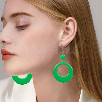 6 Pairs 6 Colors Donut Resin Dangle Earrings with Iron Pins for Women EJEW-AN0004-14-1