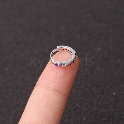 Brass Micro Pave Clear Cubic Zirconia Hoop Cartilage Earrings WGEB3ED-10-1