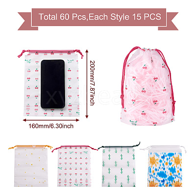 60Pcs 4 Style Plastic Frosted Drawstring Bags ABAG-FW0001-03-1