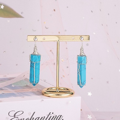 Synthetic Turquoise Bullet Dangle Stud Earrings EJEW-PH01406-02-1