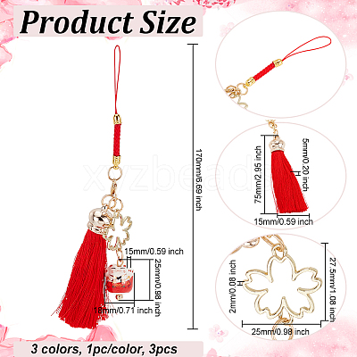 3Pcs 3 Colors Cartoon Lucky Cat Straps Mobile Phone Lanyard AJEW-OC0004-03-1