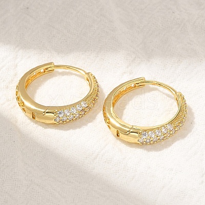 Rack Plating Brass Micro Pave Cubic Zirconia Hoop Earrings EJEW-H143-25G-01-1