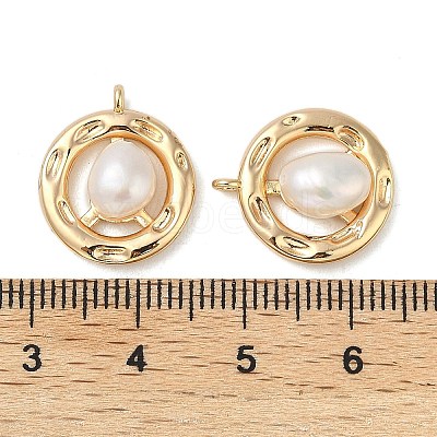 Brass Pave Natural Freshwater Pearl Pendants KK-U045-17G-1