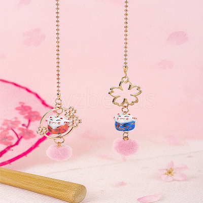 1Pc Lucky Cat Car Charm Porcelain Figurine Hanging Pendant Decorations AJEW-LP0012-17-1
