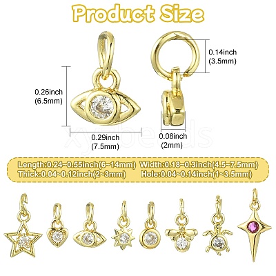 16Pcs 8 Style Brass Micro Pave Cubic Zirconia Charms ZIRC-CJ0003-33-1